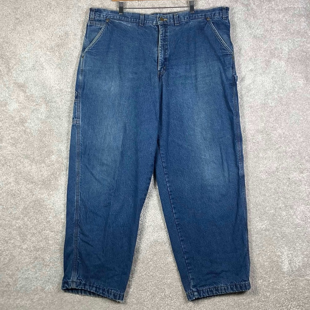 Vintage LL Bean Mens Blue Fleece Lined Carpenter Jeans Denim Work Fits 42x30 80s